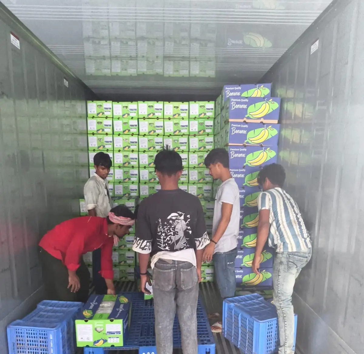 The team building the carton wall